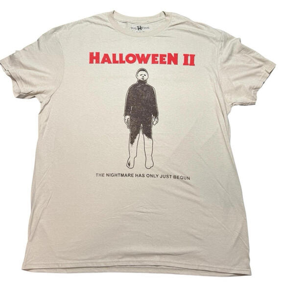 Halloween II Michael Myers Men’s XL Beige Horror Movie Graphic Tee Double-Sided - Picture 1 of 3